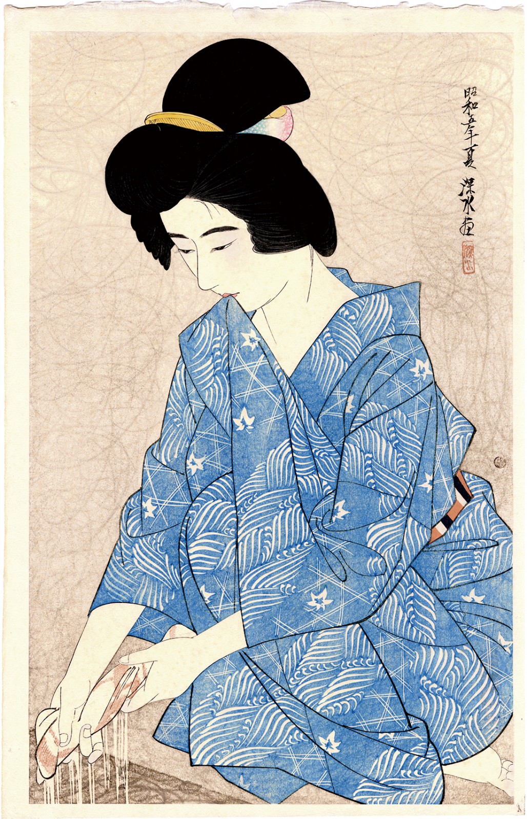 額装 木版画 伊東深水 「浴後」モモセ版画 美人画 手摺 札幌市北区